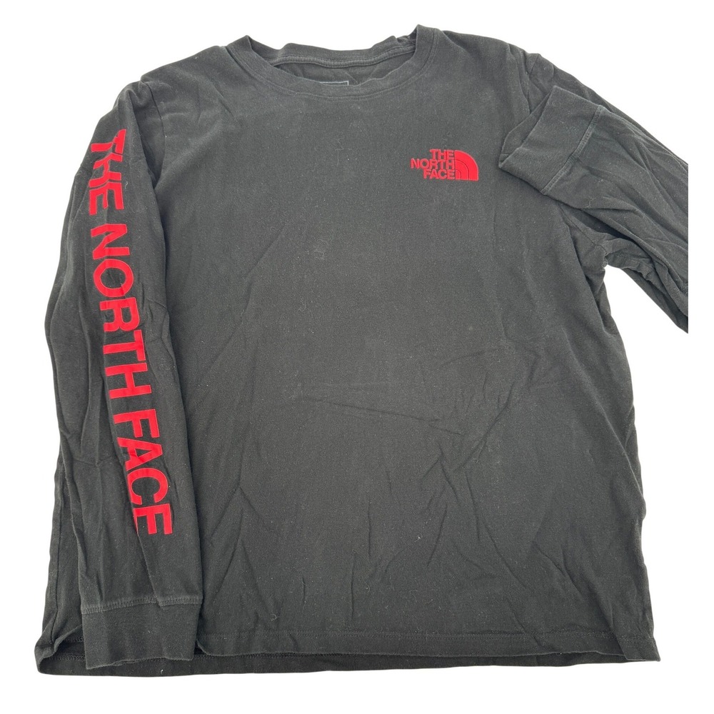 The North Face Long Sleeve T Shirt XL Black‎ Red Sleeve Logo